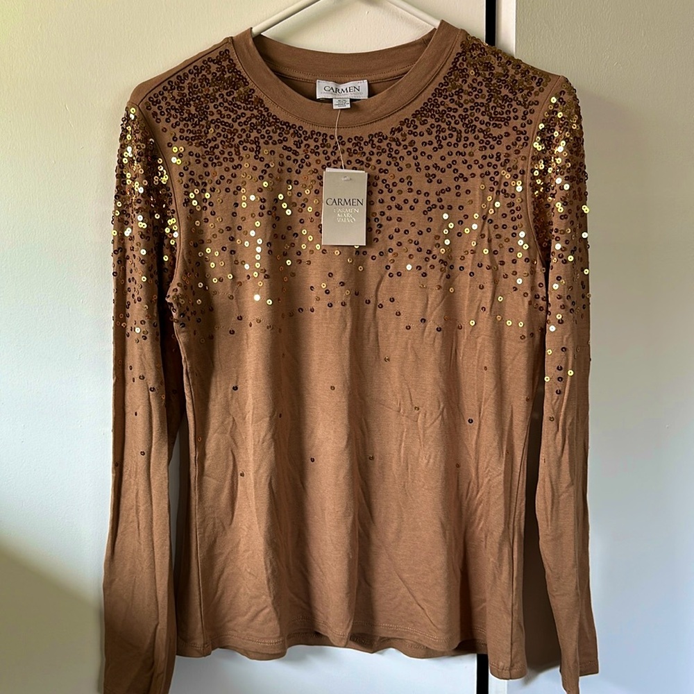 Carmen Marc Valvo sequin embellished top